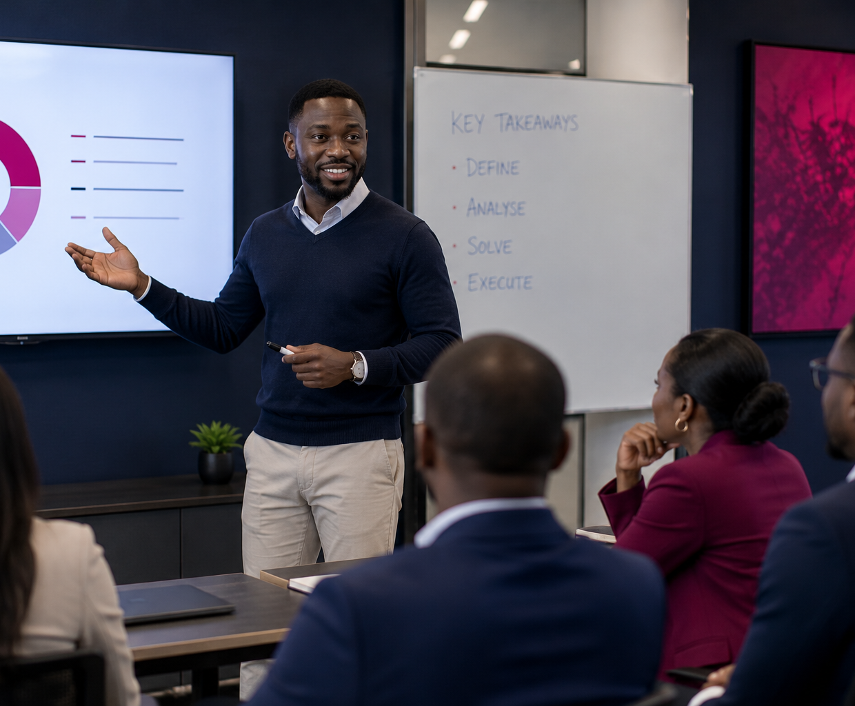 Professional project management trainer facilitating a class